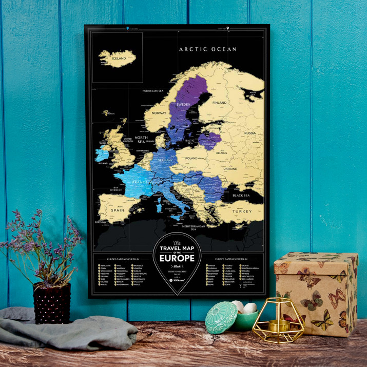 NUTRINAMAS ŽEMĖLAPIS EUROPA Travel Map™ Black Europe	